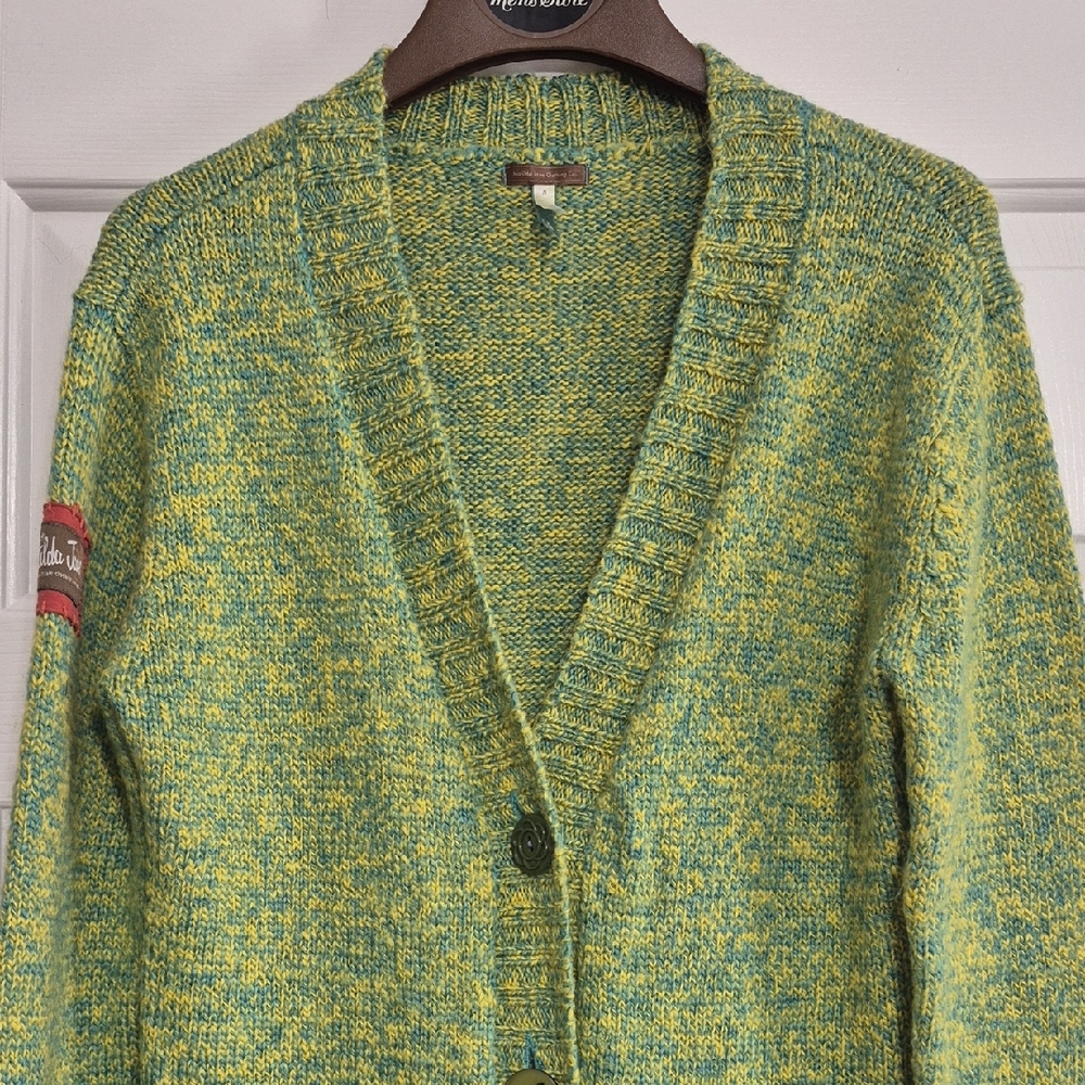 Matilda Jane Sweater Cardigan  Womens Medium 5 Button Blue Green Yellow Cardigan